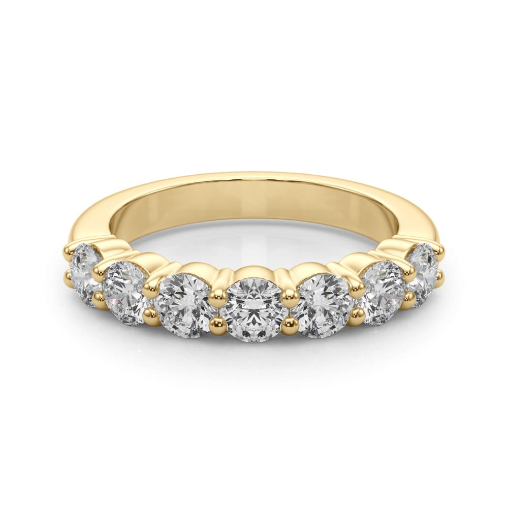 7-Stone Shared Prong Wedding Band (3 1/2 ct. tw.), On hand view in yellow gold