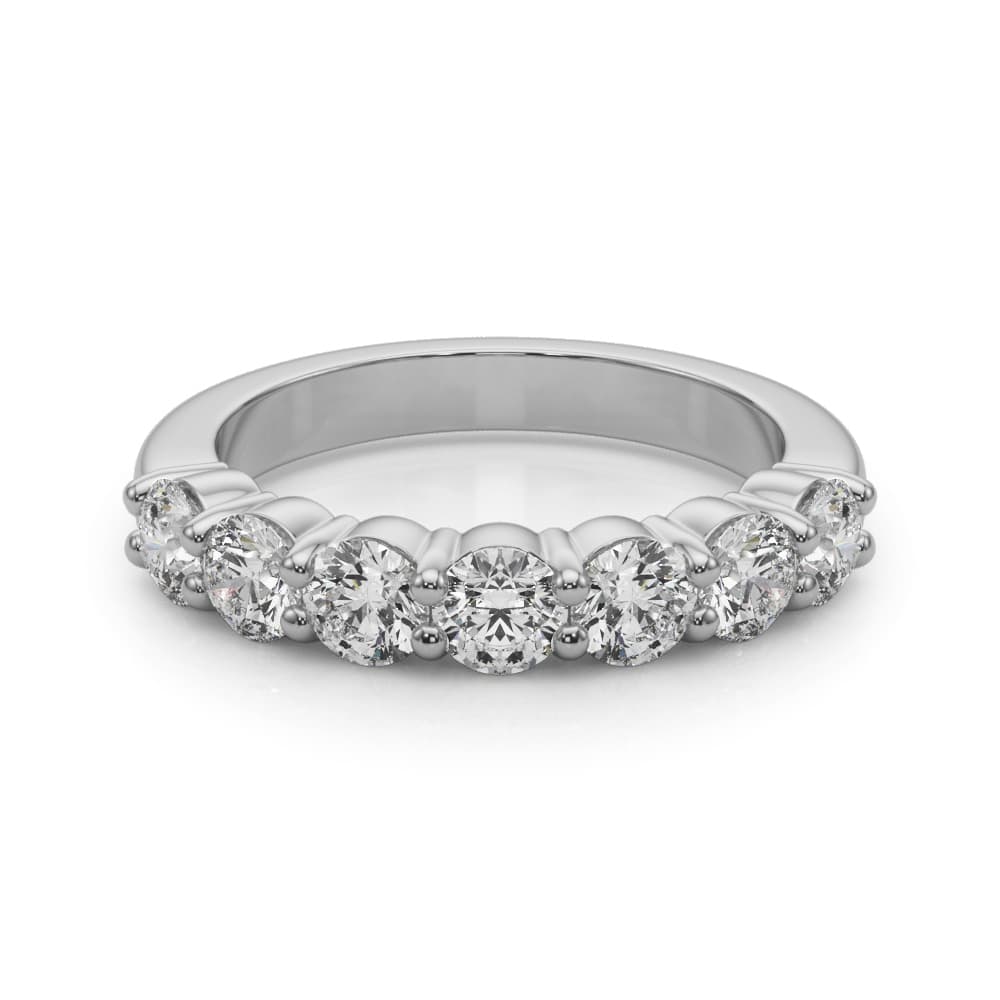 7-Stone Shared Prong Wedding Band (2.31 ct. tw.), On hand view in white gold or platinum
