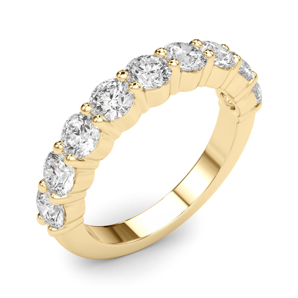 9-Stone Shared Prong Wedding Band (0.9 ct. tw.), Angle view in yellow gold