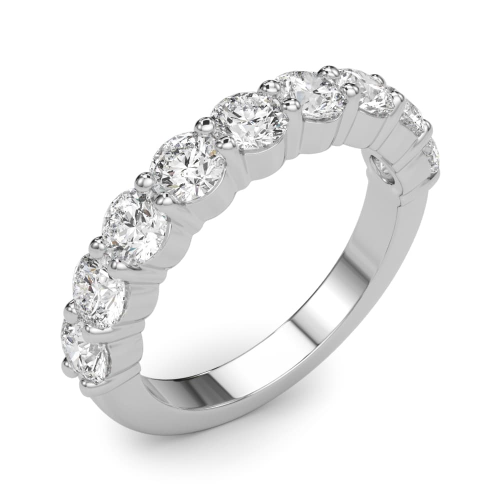 9-Stone Shared Prong Wedding Band (2.97 ct. tw.), Angle view in white gold or platinum