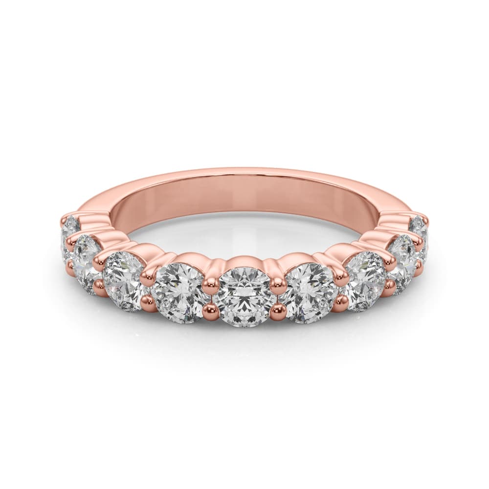 9-Stone Shared Prong Wedding Band (2.97 ct. tw.), On hand view in rose gold