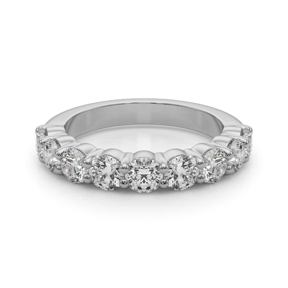 9-Stone Shared Prong Wedding Band (2.97 ct. tw.), On hand view in white gold or platinum