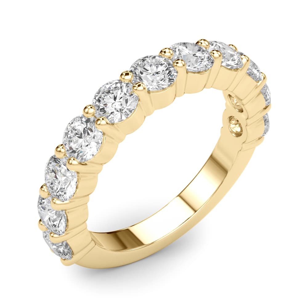 11-Stone Shared Prong Wedding Band (1.1 ct. tw.), Angle view in yellow gold