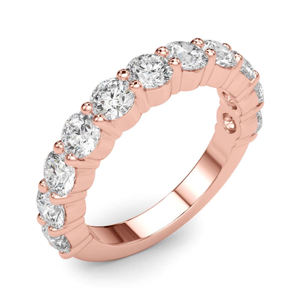 11-Stone Shared Prong Wedding Band (2.2 ct. tw.), Angle view in rose gold
