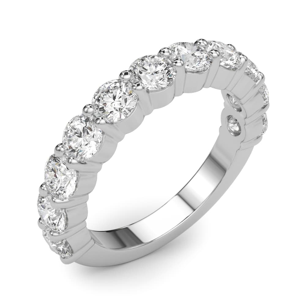 11-Stone Shared Prong Wedding Band (2.2 ct. tw.), Angle view in white gold or platinum