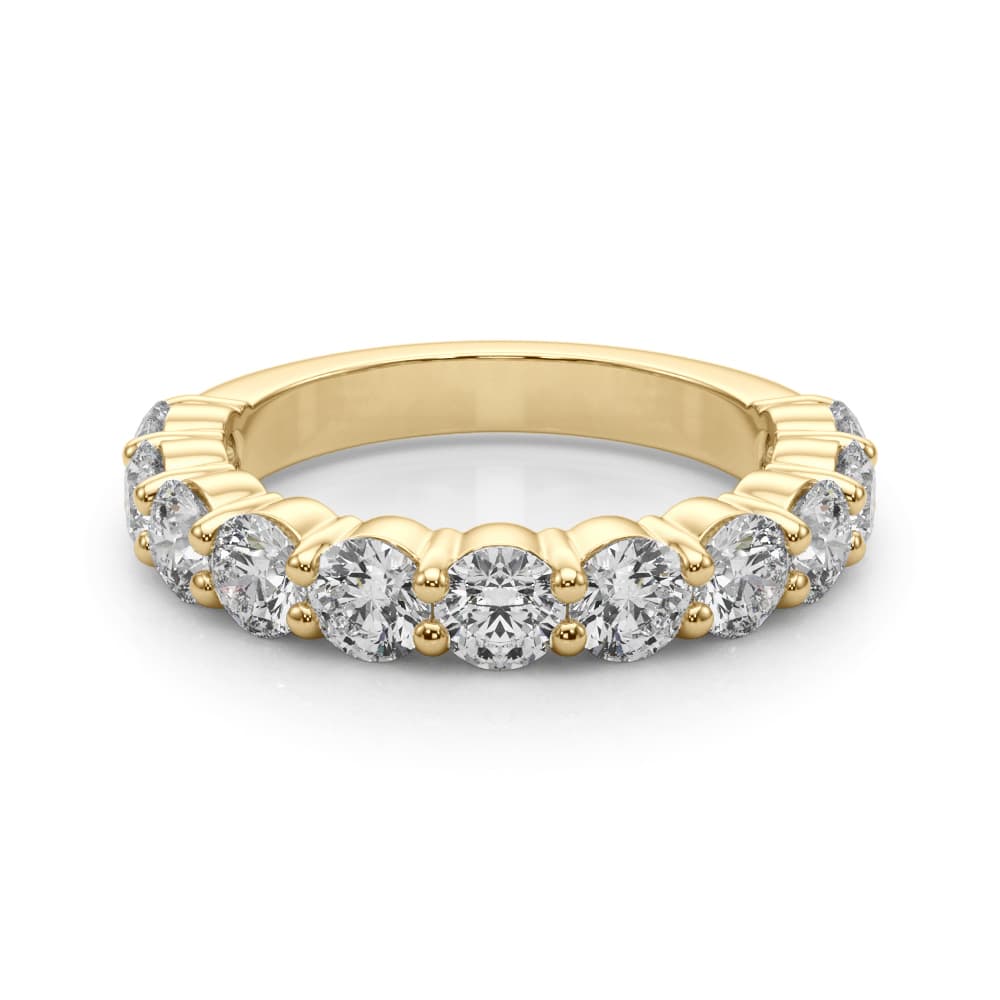 11-Stone Shared Prong Wedding Band (1.1 ct. tw.), On hand view in yellow gold