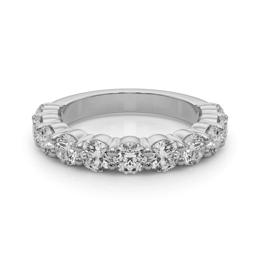 11-Stone Shared Prong Wedding Band (2.2 ct. tw.), On hand view in white gold or platinum