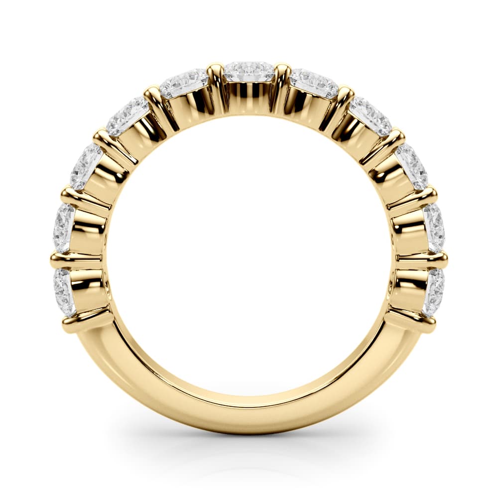 11-Stone Shared Prong Wedding Band (1.1 ct. tw.), Side view in yellow gold