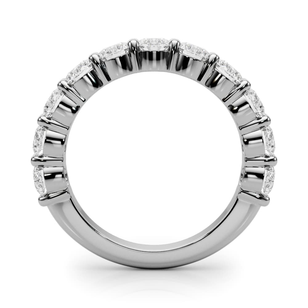 11-Stone Shared Prong Wedding Band (2.2 ct. tw.), Side view in white gold or platinum
