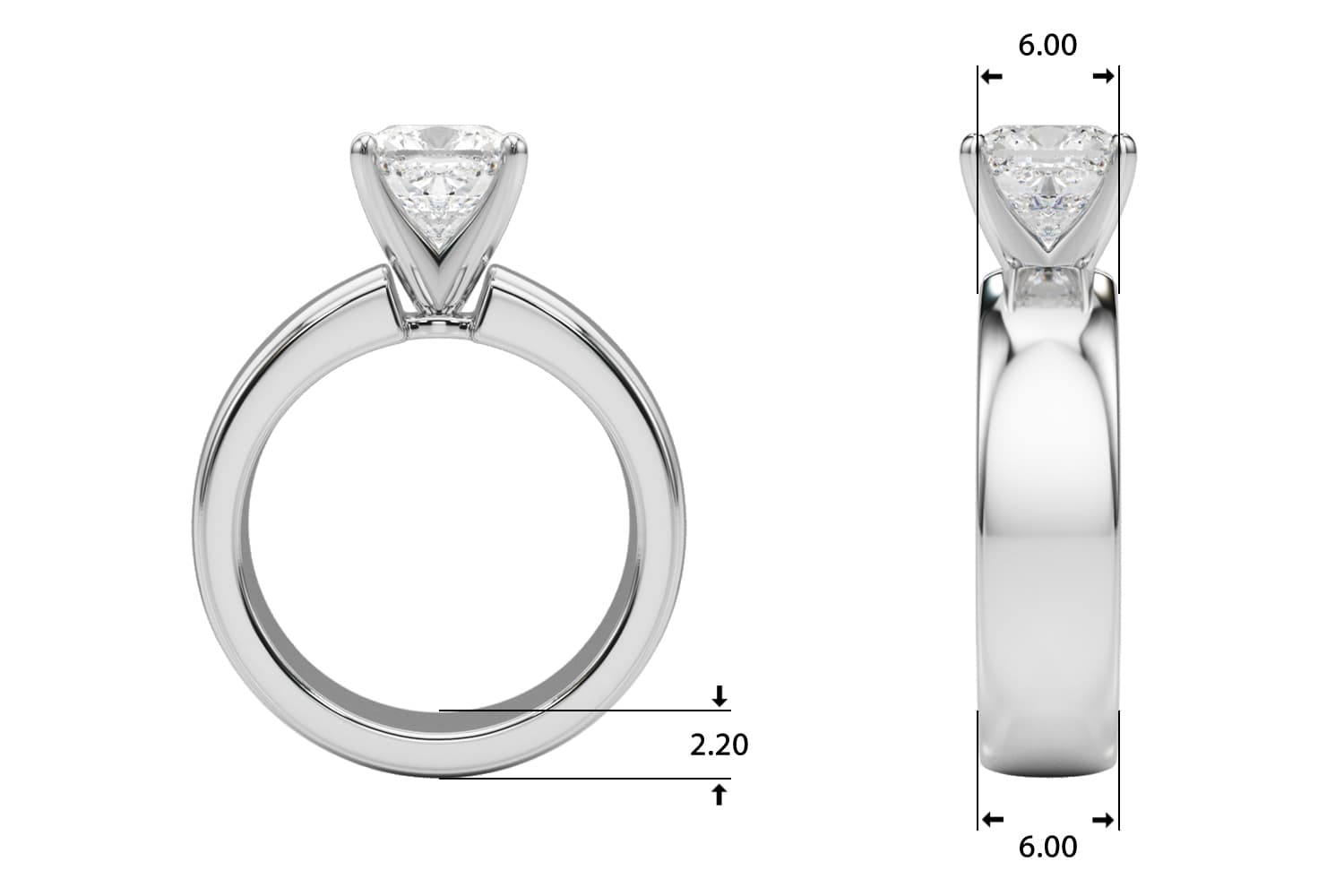 Solitaire Engagement Ring, style 85458, Top view in white gold or platinum