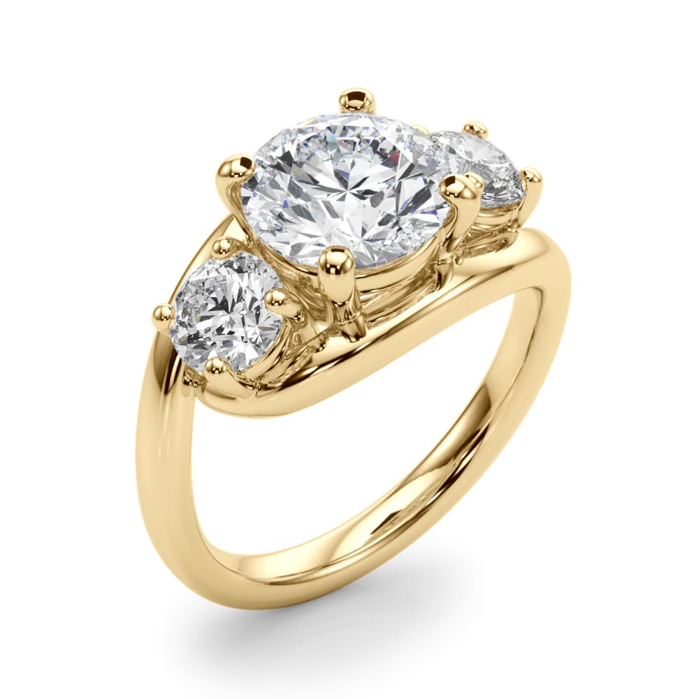 3-Stone Round Engagement Ring, style 85459, Angle view in yellow gold