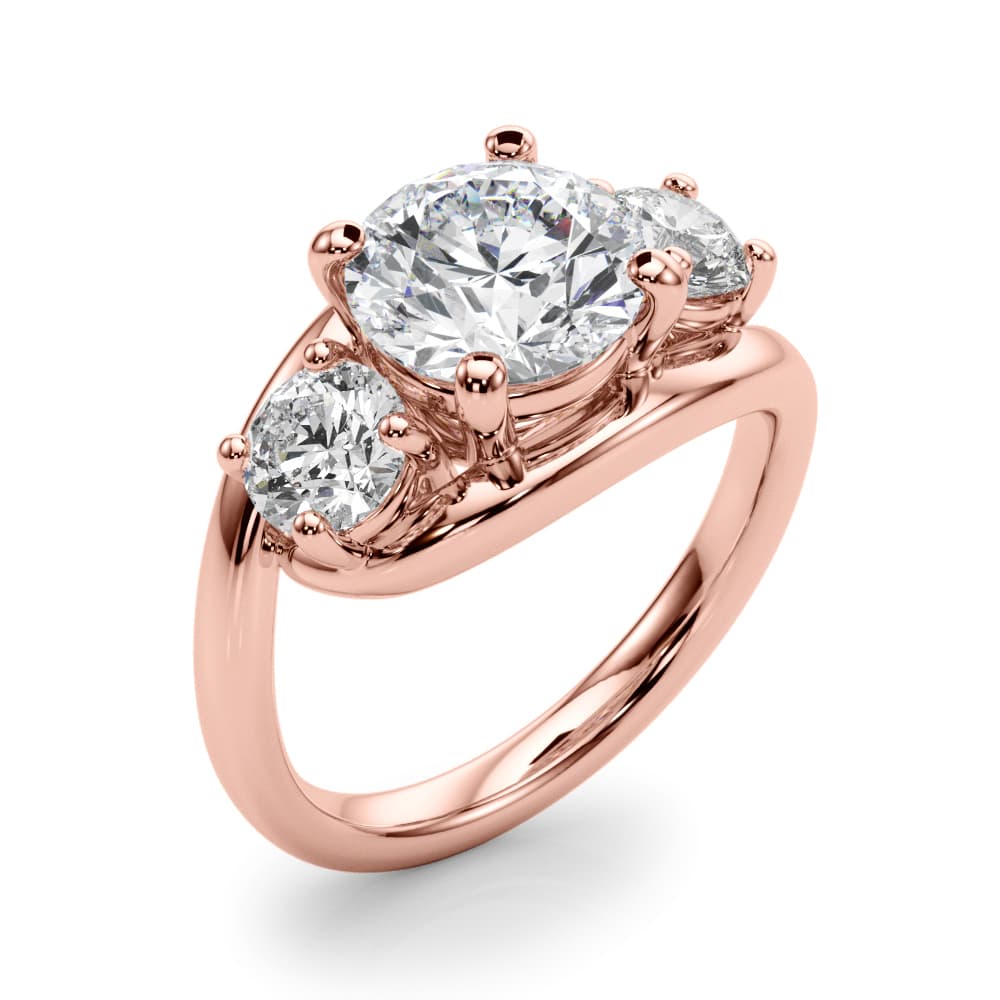 3-Stone Round Engagement Ring, style 85459, Angle view in rose gold