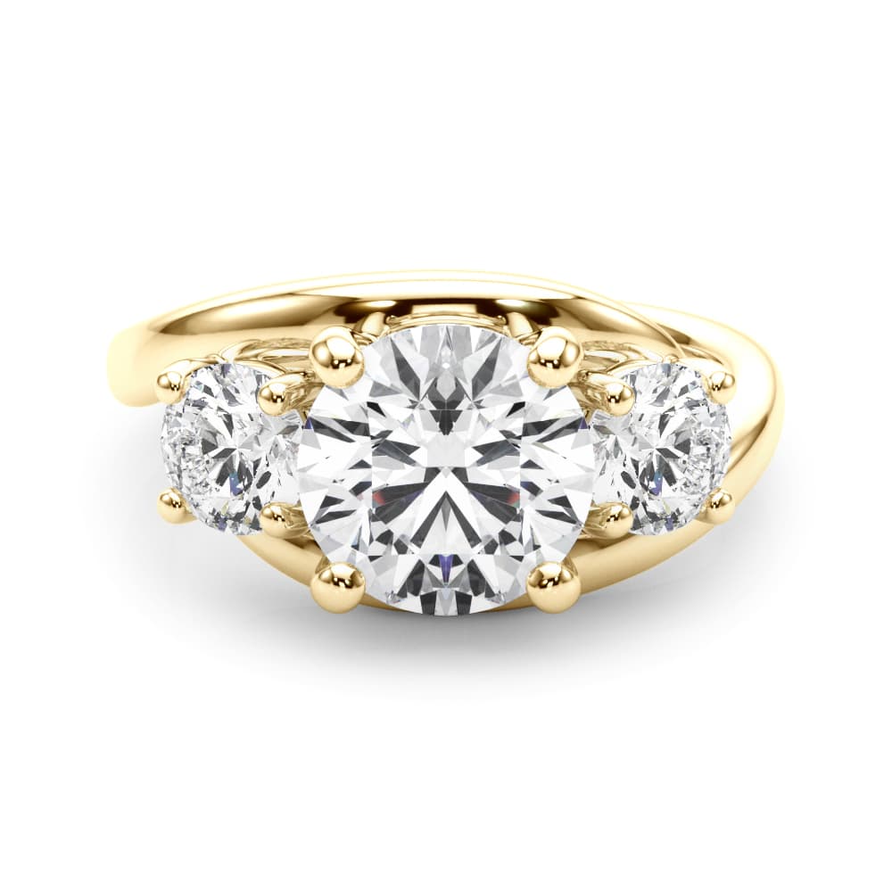 3-Stone Round Engagement Ring, style 85459, On hand view in yellow gold