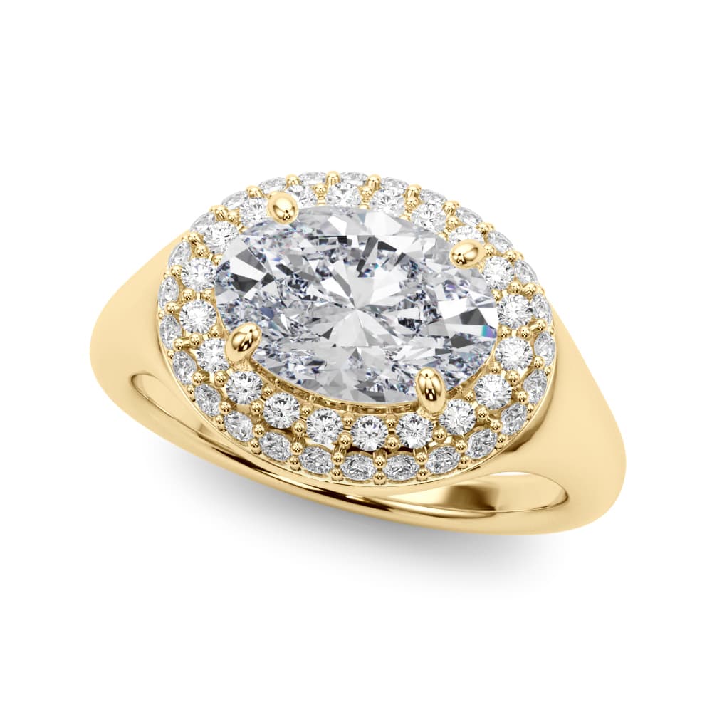 Double Halo Oval Engagement Ring, style 85460, Front view in yellow gold