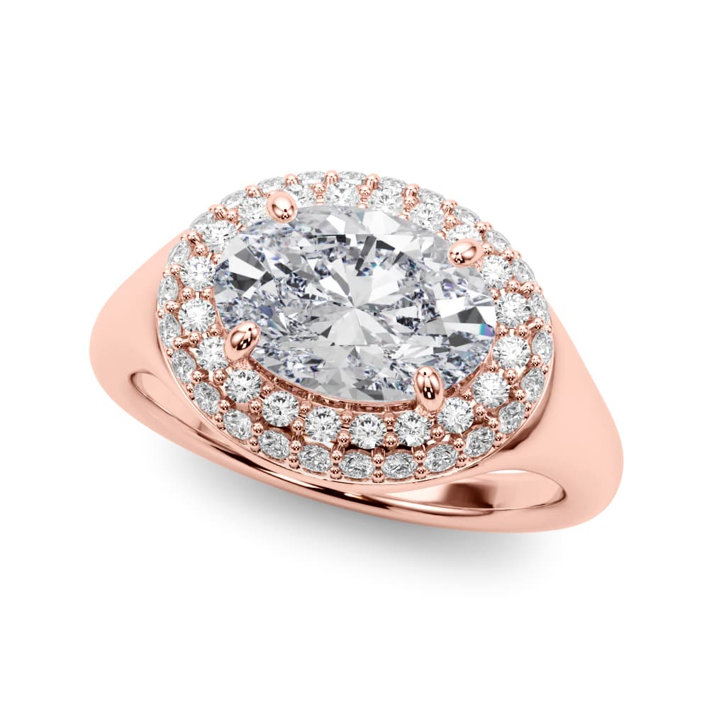 Double Halo Oval Engagement Ring in Rose gold