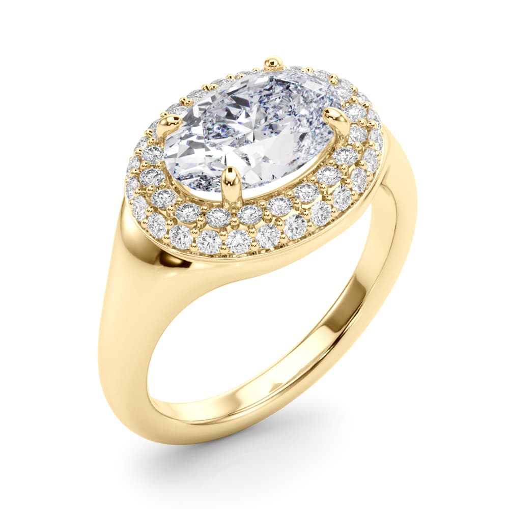 Double Halo Oval Engagement Ring, style 85460, Angle view in yellow gold