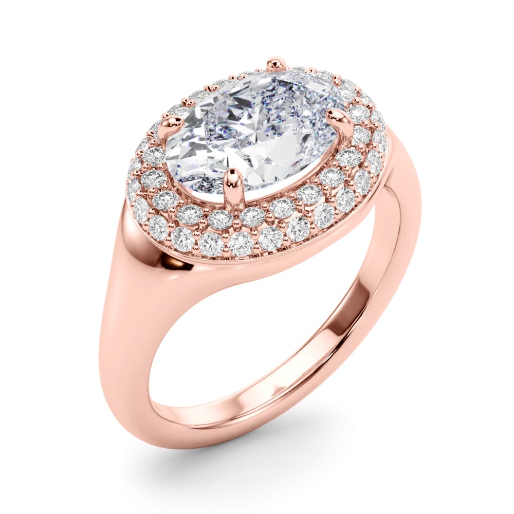 Double Halo Oval Engagement Ring, style 85460, Angle view in rose gold