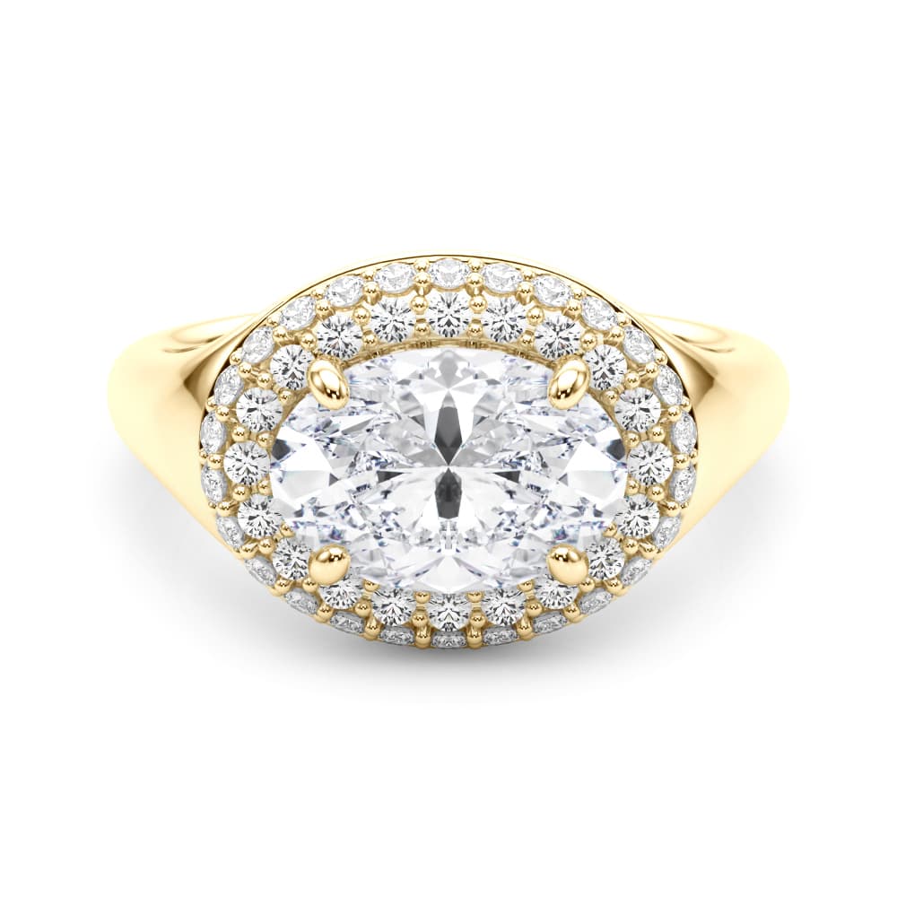 Double Halo Oval Engagement Ring, style 85460, On hand view in yellow gold