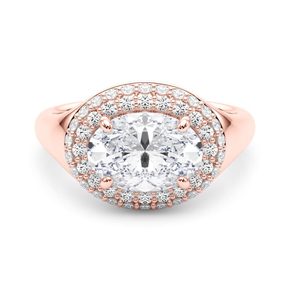 Double Halo Oval Engagement Ring, style 85460, On hand view in rose gold