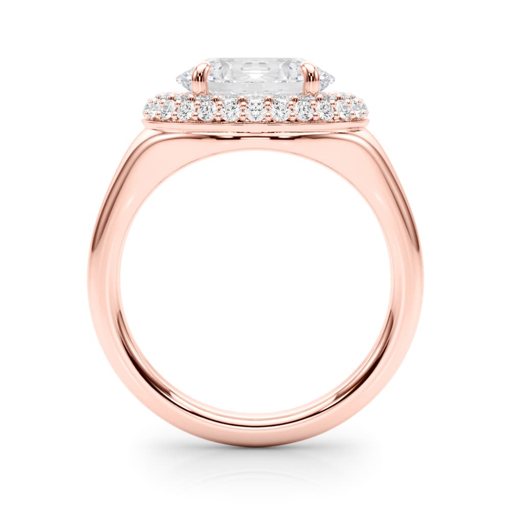 Double Halo Oval Engagement Ring, style 85460, Side view in rose gold