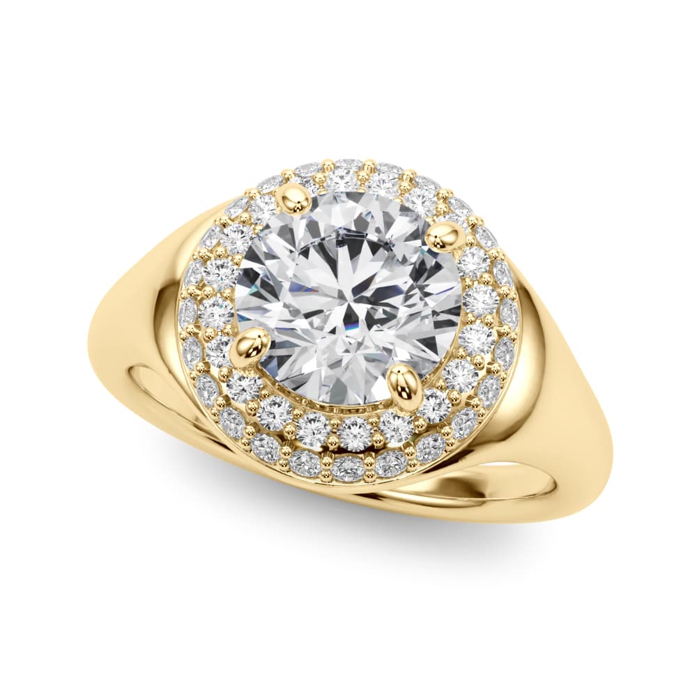 Double Halo Round Engagement Ring, style 85461, Front view in yellow gold