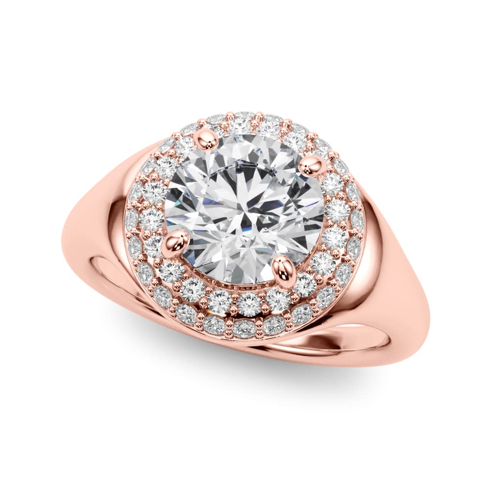 Double Halo Round Engagement Ring, style 85461, Front view in rose gold