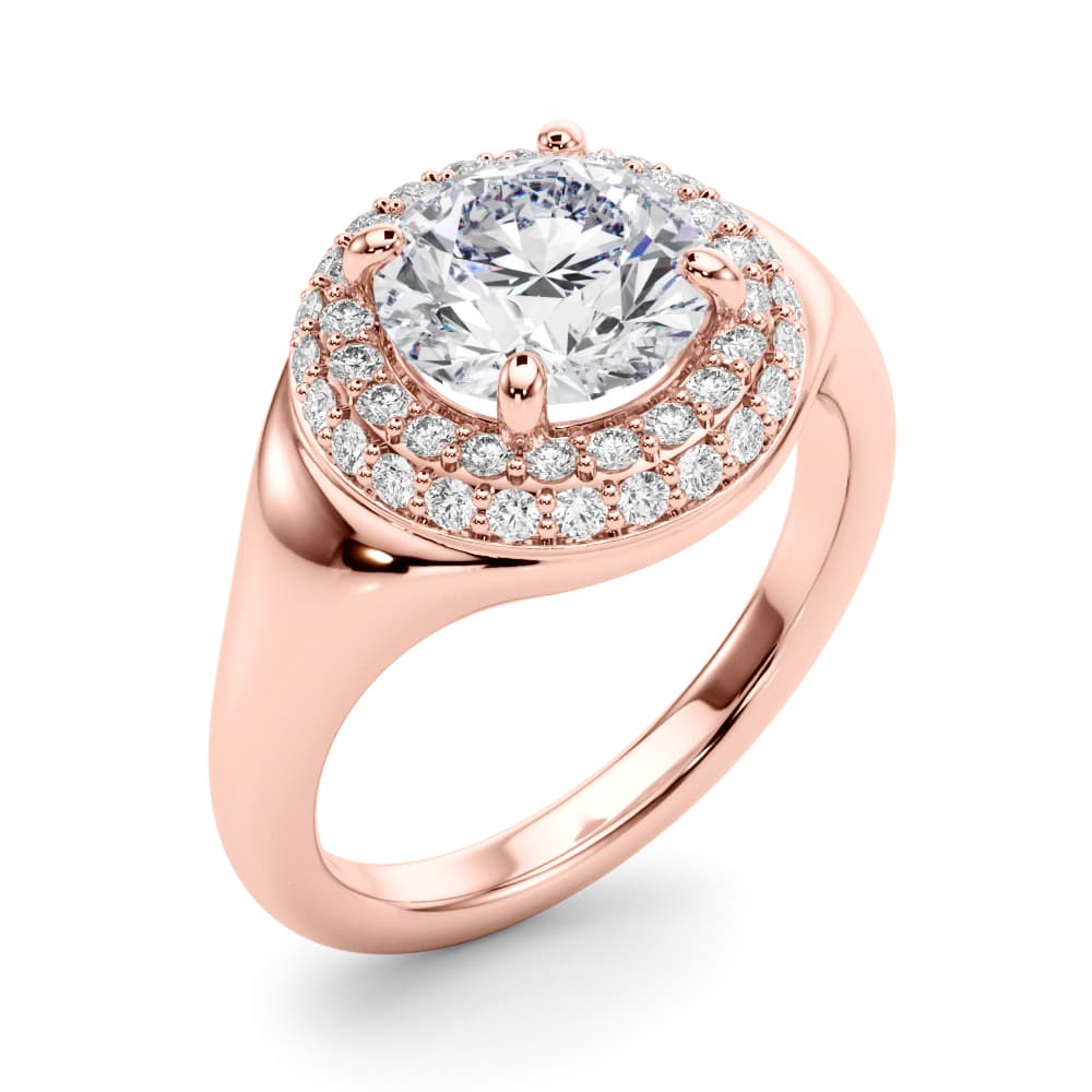 Double Halo Round Engagement Ring, style 85461, Angle view in rose gold