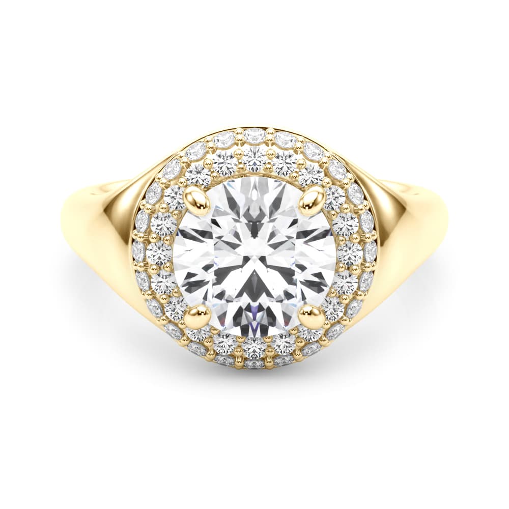 Double Halo Round Engagement Ring, style 85461, On hand view in yellow gold