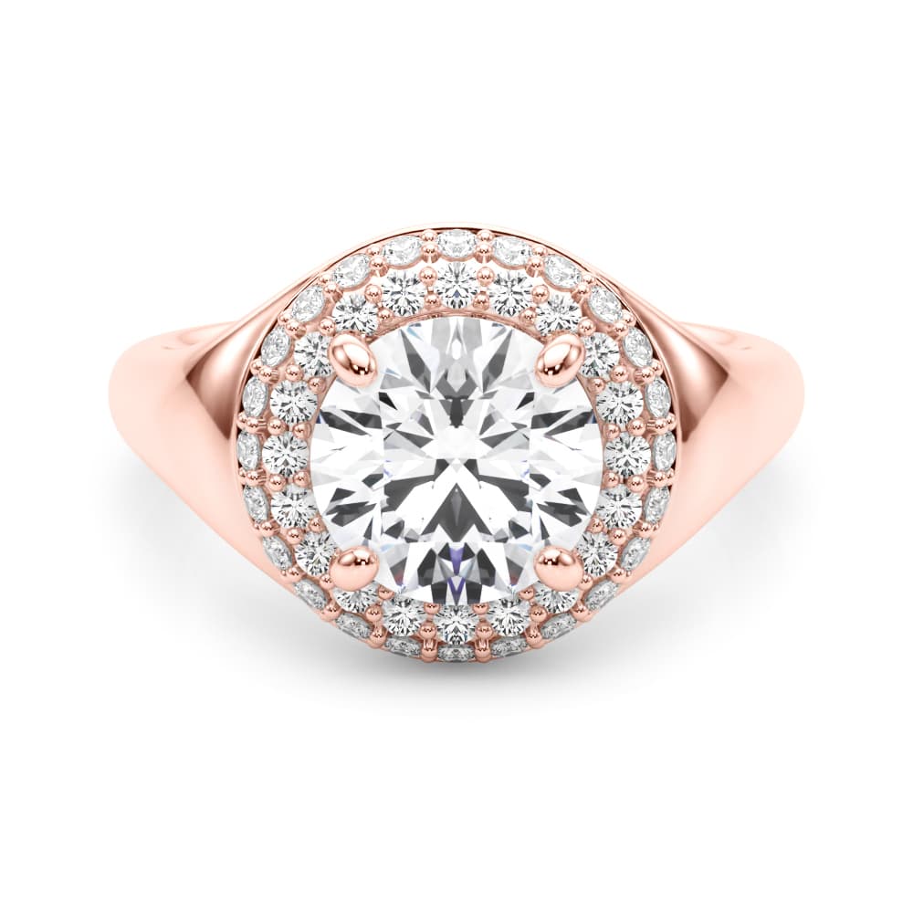 Double Halo Round Engagement Ring, style 85461, On hand view in rose gold