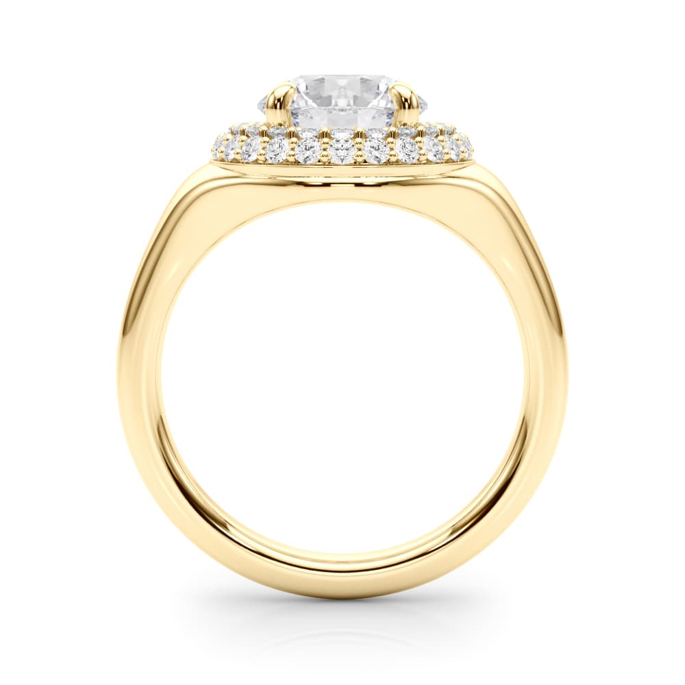 Double Halo Round Engagement Ring, style 85461, Side view in yellow gold