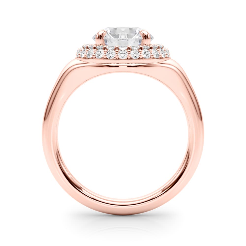 Double Halo Round Engagement Ring, style 85461, Side view in rose gold