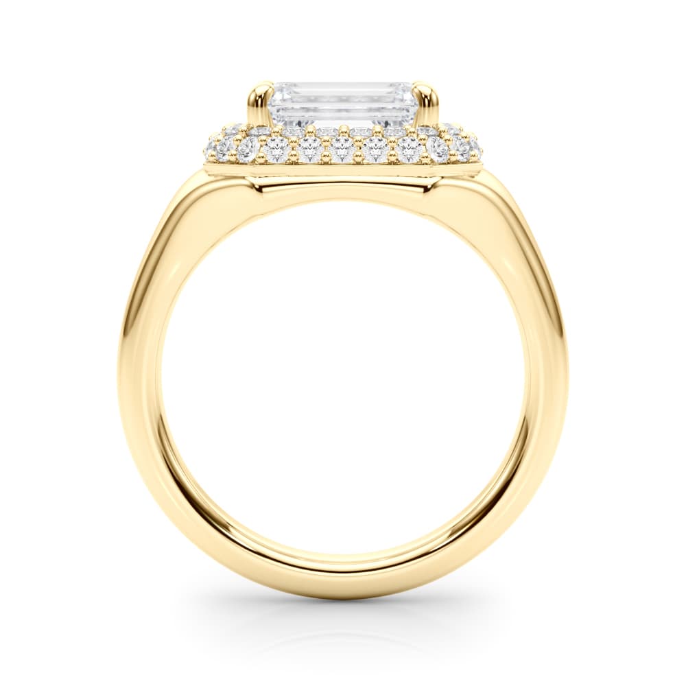 Double Halo Emerald Cut Engagement Ring, style 85462, Side view in yellow gold