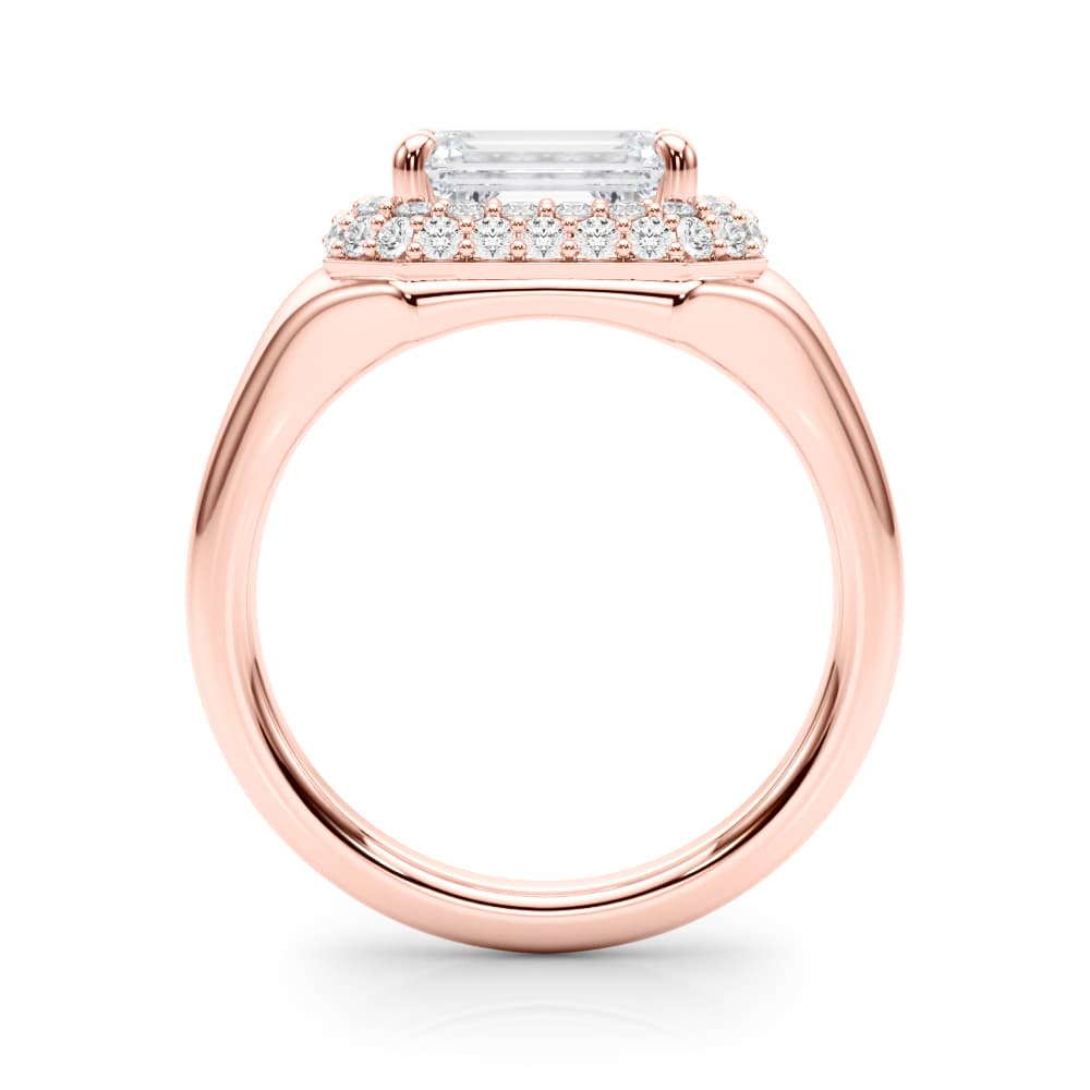 Double Halo Emerald Cut Engagement Ring, style 85462, Side view in rose gold