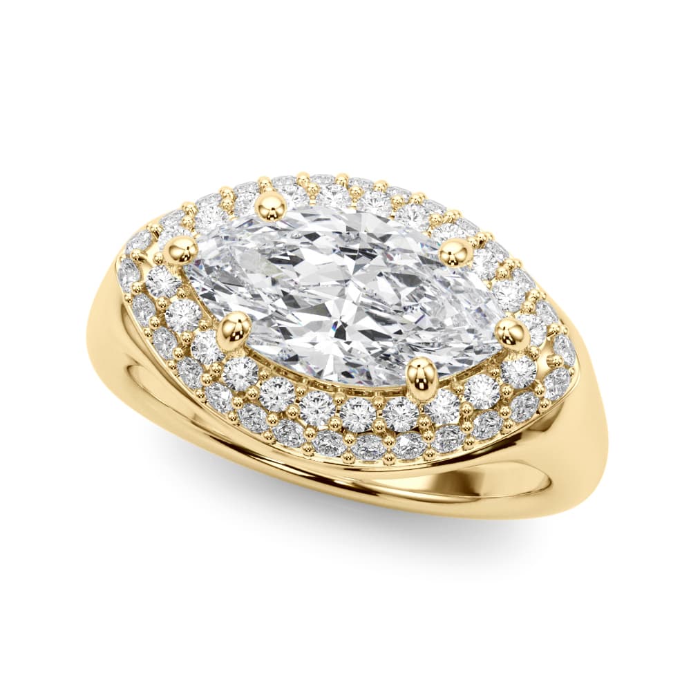 Double Halo Marquise Engagement Ring, style 85463, Front view in yellow gold