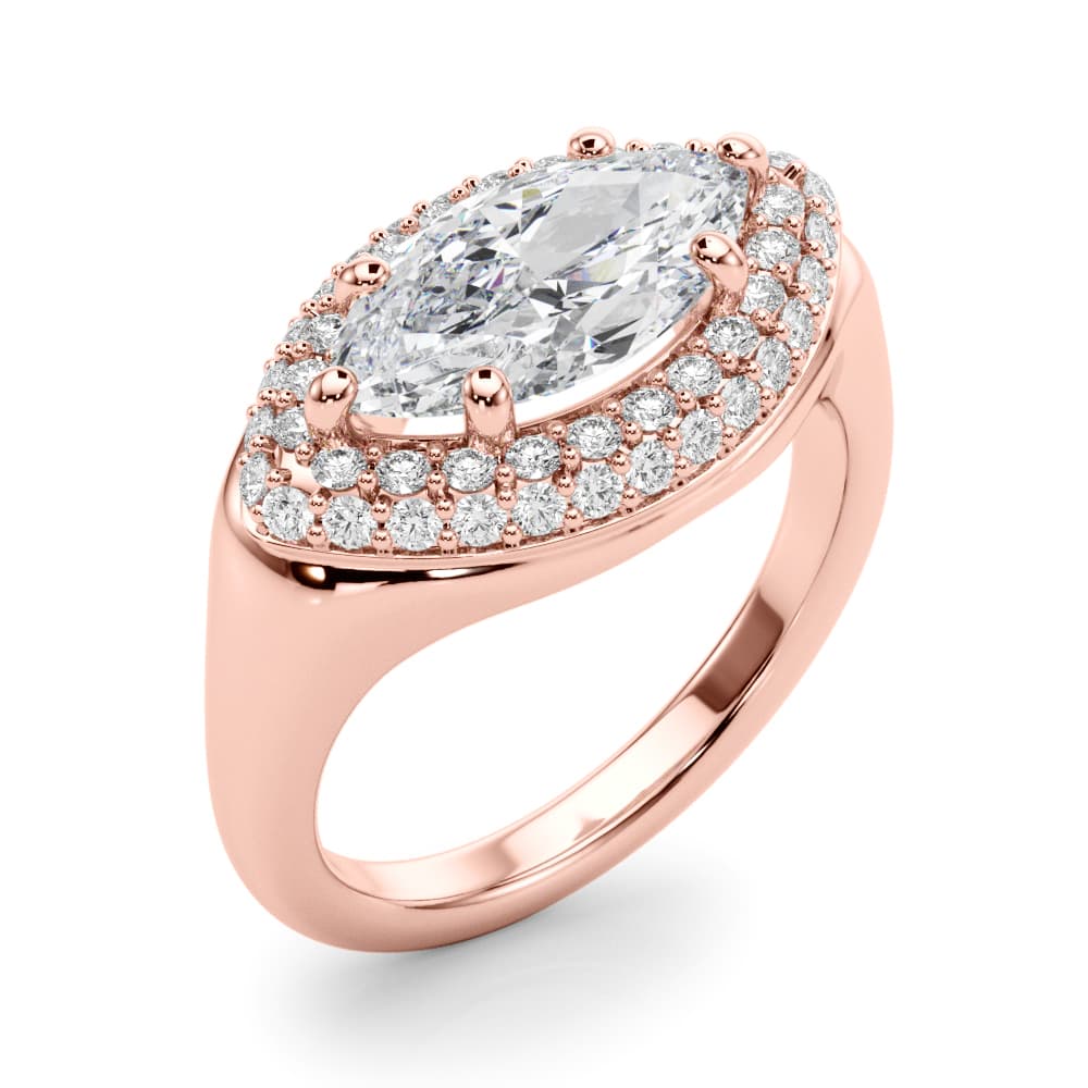 Double Halo Marquise Engagement Ring, style 85463, Angle view in rose gold