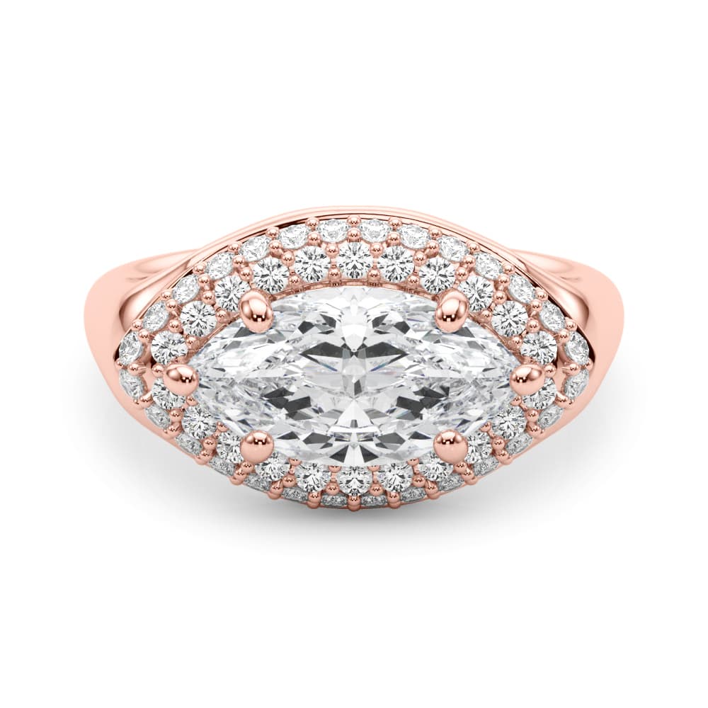 Double Halo Marquise Engagement Ring, style 85463, On hand view in rose gold