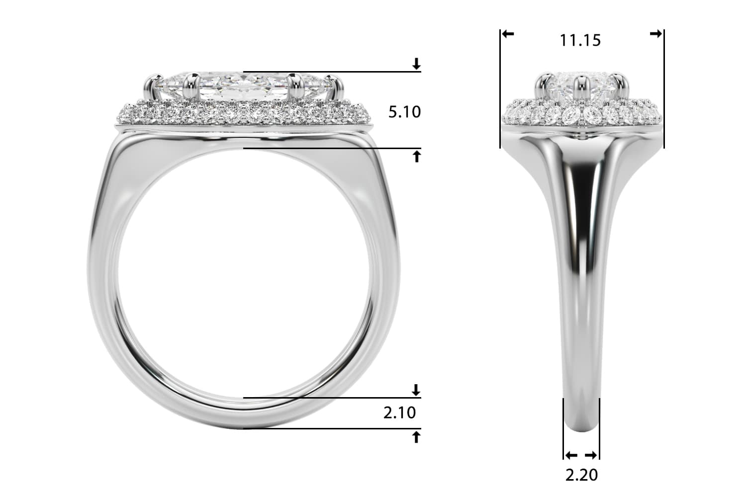 Double Halo Marquise Engagement Ring, style 85463, Top view in white gold or platinum
