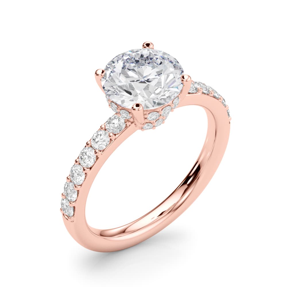 Hidden Halo Round Engagement Ring, style 85464, Angle view in rose gold