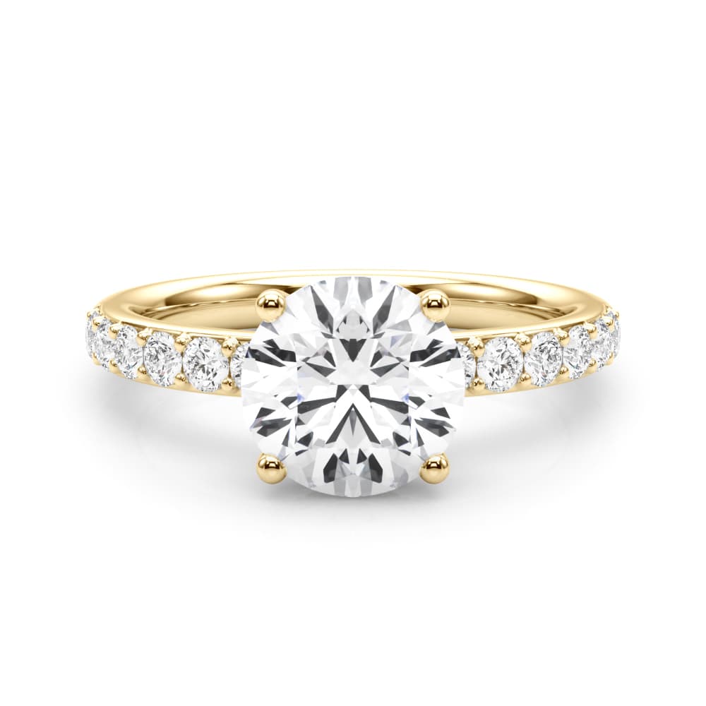Hidden Halo Round Engagement Ring, style 85464, On hand view in yellow gold