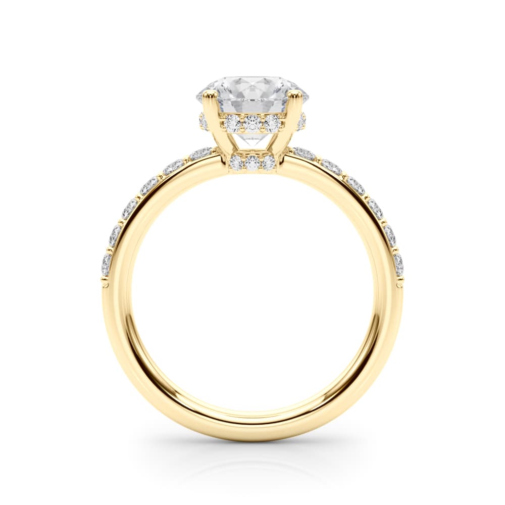Hidden Halo Round Engagement Ring, style 85464, Side view in yellow gold