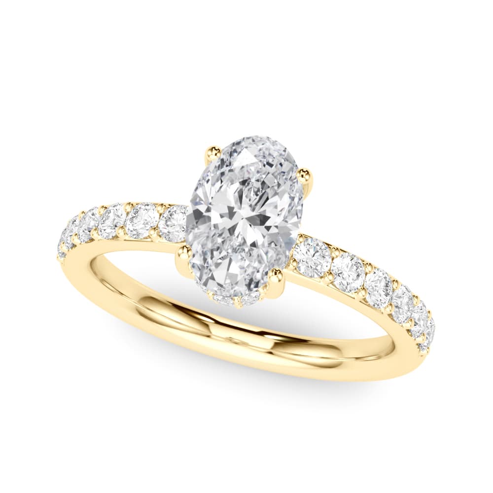 Single Row Prong Set Oval Center Engagement Ring, style 85465, Front view in yellow gold