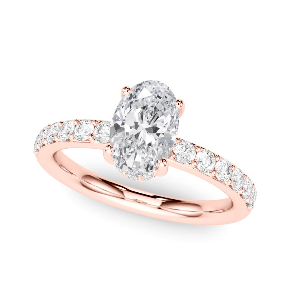 Single Row Prong Set Oval Center Engagement Ring, style 85465, Front view in rose gold