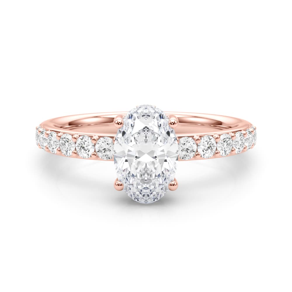 Single Row Prong Set Oval Center Engagement Ring, style 85465, On hand view in rose gold