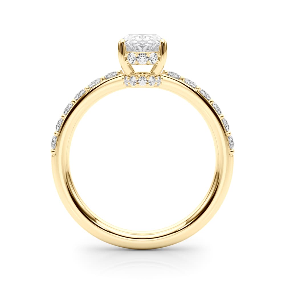 Single Row Prong Set Oval Center Engagement Ring, style 85465, Side view in yellow gold