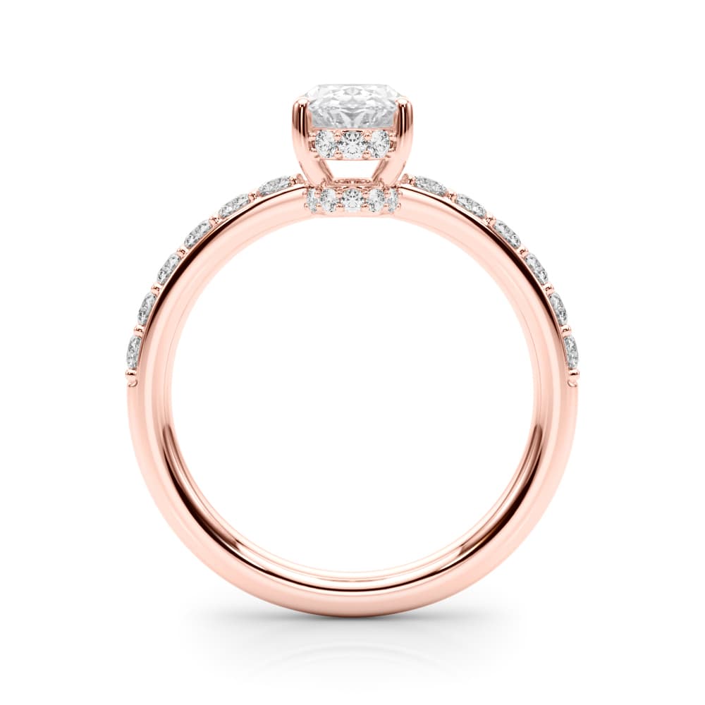 Single Row Prong Set Oval Center Engagement Ring, style 85465, Side view in rose gold