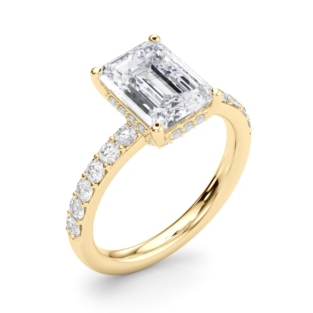 Em Center Engagement Ring, style 85466, Angle view in yellow gold