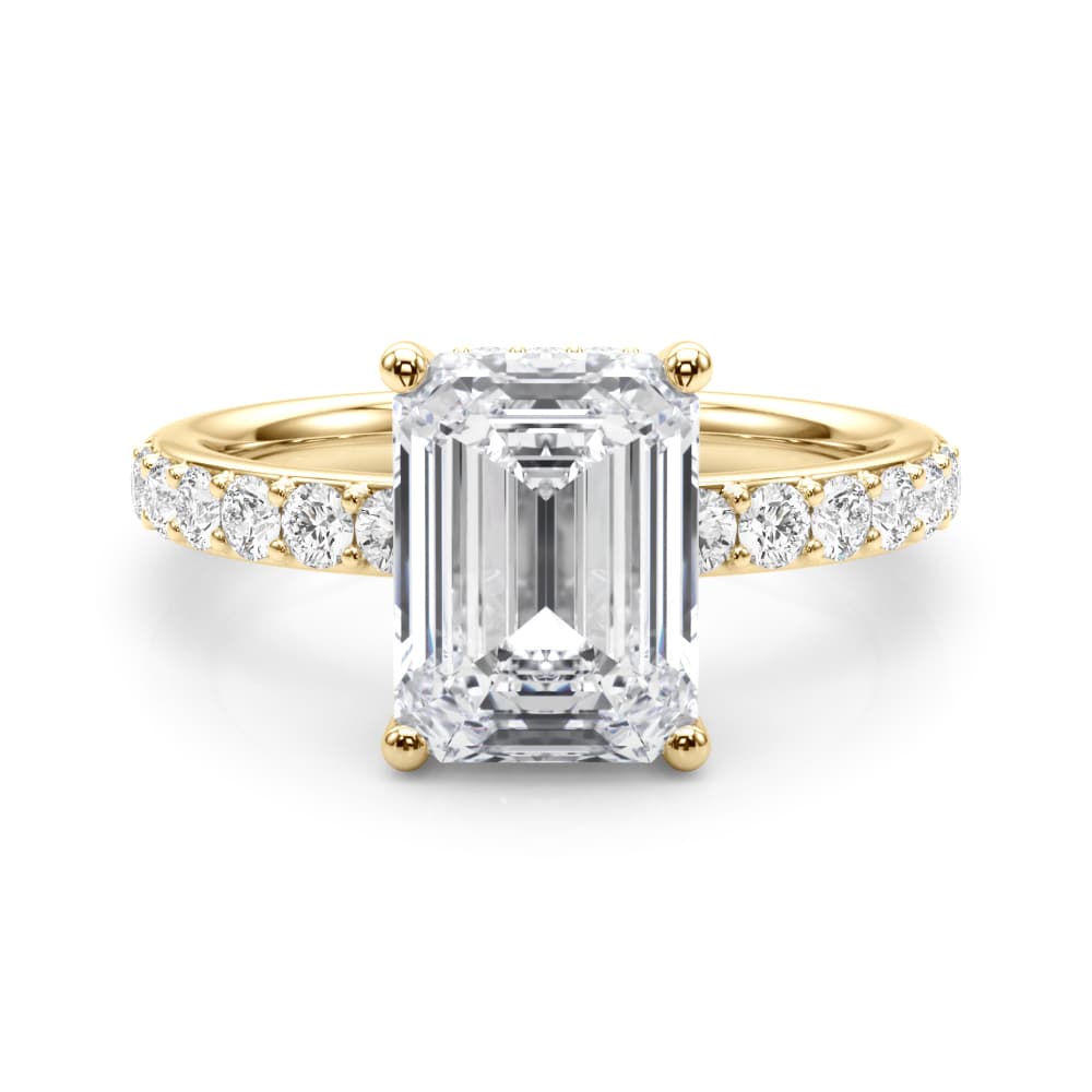 Em Center Engagement Ring, style 85466, On hand view in yellow gold