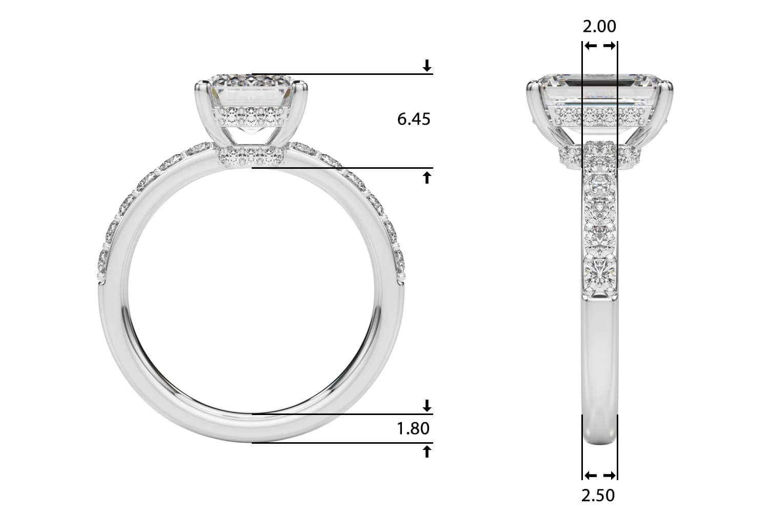 Em Center Engagement Ring, style 85466, Top view in white gold or platinum