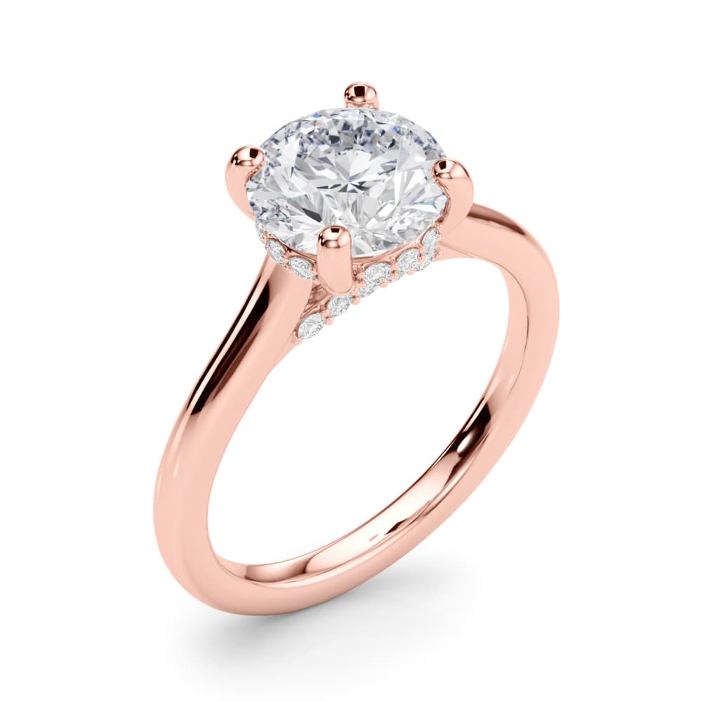 Round Hidden Halo Engagement Ring, style 85467, Angle view in rose gold