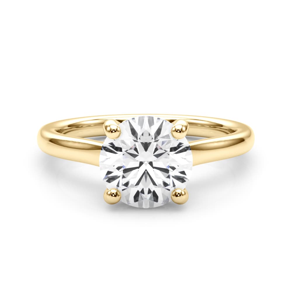 Round Hidden Halo Engagement Ring, style 85467, On hand view in yellow gold